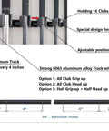 Golf Club Wall Mount Rack For Garage And Golf Room, Organizes 17 Clubs On 36 Inch Aluminum Display, adjustable track with club options.