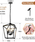 Black Farmhouse Chandelier 4 Light Ceiling Fixture With Height Adjustable Flexible Chain, 36in maximum length, perfect for dining rooms.
