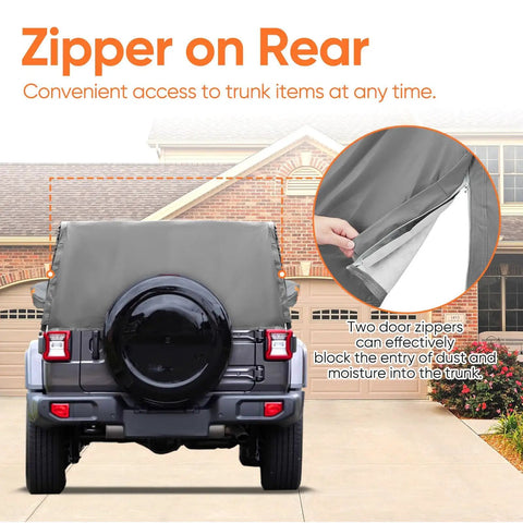Jeep Wrangler Cab Cover For 2007 To 2026 Four Door Waterproof All Weather Half Car Cover Oxford Fabric With Easy Trunk Zipper Access