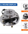 Set Of Two Front Wheel Hub Bearing Assembly 515066 With Abs For Infiniti QX56 2004 2007 Nissan Armada 2005 2007 Pathfinder 2004 Titan 2004 2007 Six Lug Wheels, showing top, front, and bottom views with ABS wiring