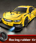 Yellow 1 16 Scale 4WD RC Drift Car with racing tire and headlights, high speed 40 KMH, 2 4 GHz remote, realistic handling