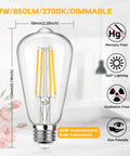 12 Pack Dimmable Vintage LED Edison Bulbs 60W Equivalent 7W Warm White 2700K ST58 Antique Filament with E26 Medium Base
