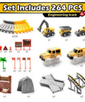 Glow In The Dark Construction Race Track Set For Kids Ages 3 To 9, 264 Piece Buildable DIY Track With 2 Light Up Cars And 3 Construction Vehicles included components image.