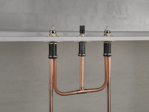 3-Hole Roman Tub Rough-In Kit With Above-Deck Tension And Self-Locating Base, Chrome Finish, includes connectors and fittings