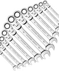 12 Piece Metric Ratchet Spanner Set With Flexible Head, Easy Grip Universal Wrenches Go To Tight Spaces, Durable Anti Rust Finish