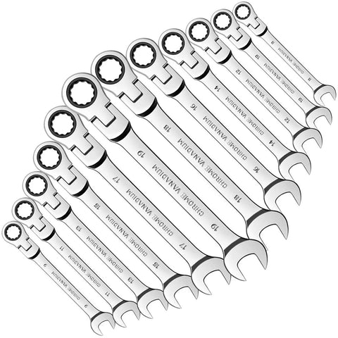 12 Piece Metric Ratchet Spanner Set With Flexible Head, Easy Grip Universal Wrenches Go To Tight Spaces, Durable Anti Rust Finish