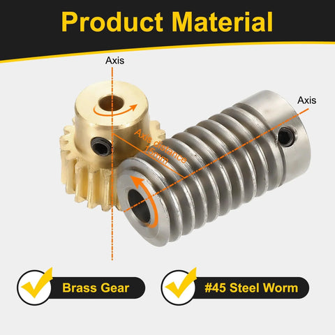 uxcell worm gear set with brass gear and steel worm, two-piece assembly, brass gear bore 4 mm, steel rod bore 6 mm