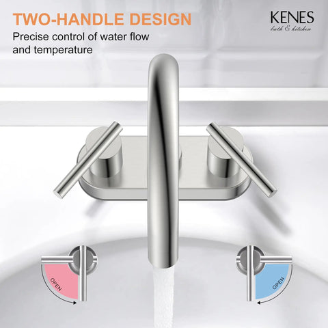 4 Inch 2 Handle Centerset Brushed Nickel Lead Free Bathroom Faucet With Pop Up Drain And Two Water Supply Lines Modern Commercial Style
