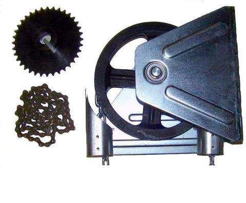Beefed Up Chain Hoist Replacement Kit For Garage Doors 2000R 4 To 1 Reduction Wall Mount With 1 Inch Shaft components displayed
