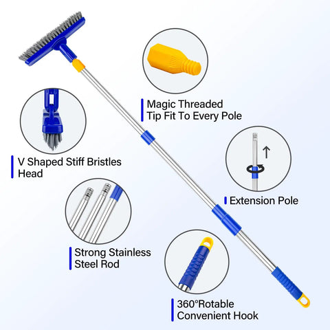 Long Reach Grout Brush With Adjustable Telescopic Handle Back Saver For Deep Tile Grout Cleaning In Shower And Kitchen Swivel Scrub Head With Stiff Bristles Reaches Tight Grout Lines And Hard To Reach Corners displayed with components.