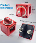 Beefed Up 300A Waterproof Battery Disconnect Switch 12V To 48V On Off Kill Switch dimensions and terminal post view