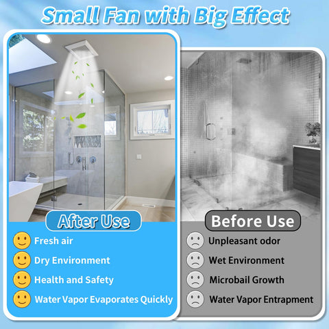Comparison of bathroom conditions with Quiet Yet Mighty Bath Vent Fan Motor Assembly Replacement For 605, 605N, 665N, and 668N
