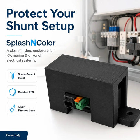 Tough As Nails Shunt Cover Compatible With Victron Bmv 700 710 712 Smart Screw Mount in black ABS for RV battery systems.