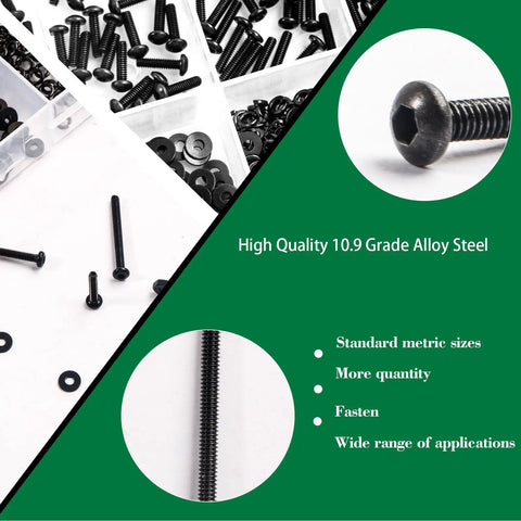 Zmbroll 660Pcs M2 Button Head Hex Socket Cap Screws Fully Threaded Metric Machine Screws kit with washers assortment