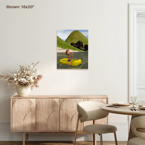 Dope Cartoon Man On Ocean Rowing Inflatable Raft Canvas Wrap 11x14 Museum Grade Gallery Ready With Hardware Premium 370gsm