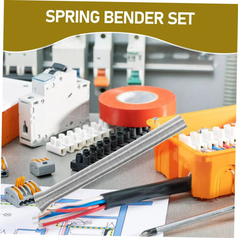 Durable 10 Piece Spring Tubing Bender Set For Plumbing And Electrical Projects shown with colorful wiring tools and tape.