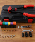 Heavy Duty Long Handle Rivet Nut Tool Kit With Case, Interchangeable Nosepieces And 10mm Mandrels, Two Wrenches, And A Pro Grade Full Set Of Rivet Nuts And Flush Rivets For Do It Yourself Home Improvement And Maintenance on black case
