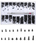 Solid 630 Piece Micro Repair Screw Set With Precision Drivers To Quick Fix Cracked Glasses Sunglasses Wristwatches And Jewelry M1.2 M1.4 Flat Heads with black screws and driver.