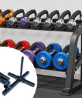 Versatile Barbell Attachment For Deadlifts Squats And Rows with weights rack and colorful dumbbells in gym setting