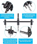 Front view of LifCratms adjustable hole saw guide in black with ruler scale and side clamps.