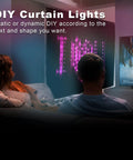 Couple relaxing with Smart Curtain String Lights RGB LED Fairy Lights DIY Color Changing With App Control, pink glow, 9.8x9.8 ft