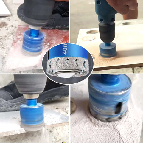 XIANFENGHU diamond hole saw set, 10-piece, blue, 1/4in–2in diamond core drill bits for tile and stone drilling