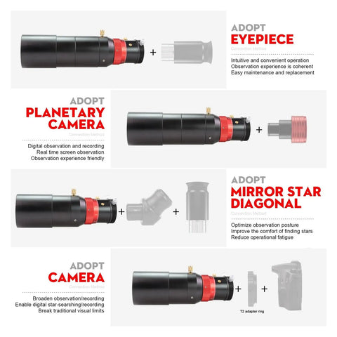 All Metal 1.25-Inch 50mm Dual-Speed Guide Scope For Auto Guiding Cameras with accessories and adapters displayed