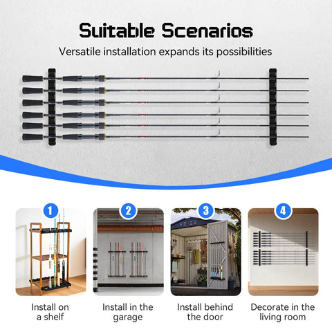 Vertical Wall Mount Fishing Rod Holder Rack 2 Pack Garage Storage Solution That Lets You Stash Up To 12 Rods Or Combos installed scenarios