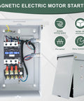 Magnetic motor starter inside a gray metal enclosure; interior view with terminal block wiring and NEMA 3R