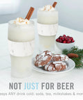 Freezable Insulated Pint Mugs Set Of 2 Double Walled Frosty Drink Glasses With Gel Core Keeps Beer And Cold Brew Icy Longer 16 Oz Marble with drinks and cookies.