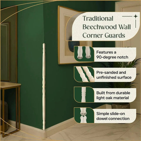 Beechwood Corner Guards Thirty Nine And A Quarter Inches Sanded Wood Edge Protectors for Walls in room setting