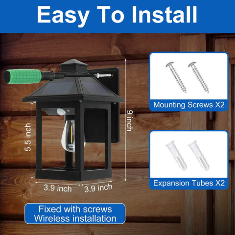 Outdoor Solar Wall Lanterns With Motion Sensor Vintage Style Wall Sconces 3 Lighting Modes Waterproof LED Bulbs dimensions