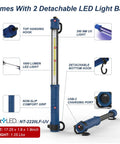 Underhood Work Light With 2000 Lumen LED Power, 8000mAh Battery, UV Mode, detachable bars, hooks, USB-C port shown