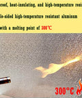 Fireproof double-sided aluminum insulation foil with 300°C resistance, demonstrating high-temperature endurance with flame contact.
