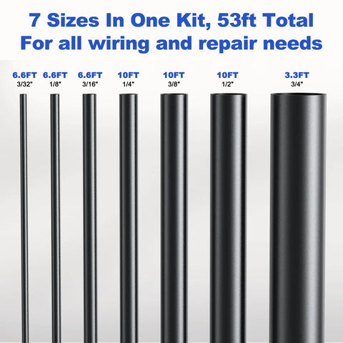 Seven Sizes Four to One Ratio Adhesive Lined Heat Shrink Tubing Roll Kit 53 Feet Marine Grade Waterproof tubes in seven sizes