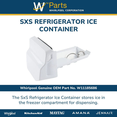 Genuine OEM Ice Bin For Side By Side Fridge Replacement Part W11185686 Replaces W10309717 W10337301 W10343993 W10347671 W10536669 W10562191 W11097357 WPW10562191, white plastic