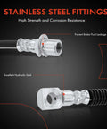 Close-up of stainless steel fittings for Front Brake Hydraulic Hose Kit For Chevy S10 2000-2003, GMC Sonoma 2000-2003.