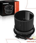 Front Hvac Heater Blower Motor With Fan Cage Assembly Straight Up Plug And Play Replacement For Nissan Leaf 2011 Through 2024 And NV200 shown with wiring and packaging.