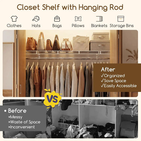 Built Tough Wall Mounted Closet Shelves Featuring Ventilated Heavy Duty Metal Wire Organizers With Sturdy Adjustable Hanging Rods For No Sweat Home Storage And Smooth Room Makeovers