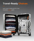 15 Pack Travel Vacuum Storage Bags With Dual Power Pump shown in suitcase with folded clothes, space saver compression bags visible