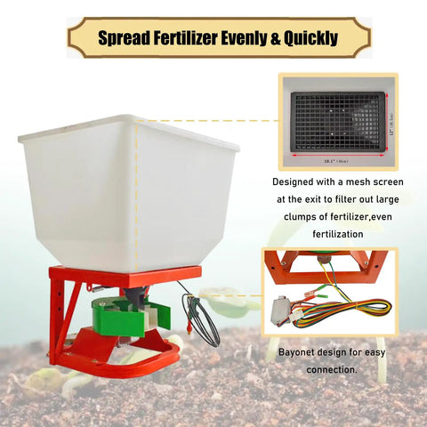 Tow Behind Front Mount Broadcast Spreader For ATV Or Tractor 265Lb Capacity 12 Volt Electric Fertilizer Spreader With Large Hopper