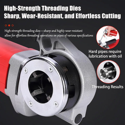 Close-up of the threading dies of the Powerhouse 2300W Electric Pipe Threading Machine with Pure Copper Motor, showing sharp and wear-resistant features.