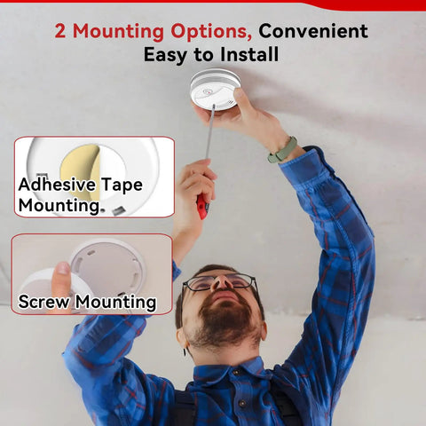 Battery Powered Indoor Safety Detector With Test And Mute, Low Power Indicator, And Photoelectric Sensor For Early Smoke And Fire Alerts In Homes, Easy Install, 1 Pack wall mount with adhesive tape and screw mounting