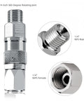 One Quarter Inch 360 Degree Spray Gun Swivel Joint Built Tough Stainless Steel For Airless Sprayers, 2-Pack, Corrosion Resistant 304 Stainless Steel Swivel Connector For Paint Sprayer Hose And High-Pressure Lines. 1/4" NPS male-female joint