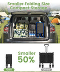 Collapsible Wagon Cart With 330 Lbs Load Capacity folded in car trunk showing compact storage, comparison with other carts
