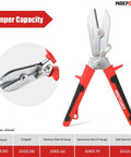 5-Blade Sheet Metal Crimper Hand Tool For Ductwork And Stove Pipe displayed, red handles, suitable for 24 and 26 gauge metals.