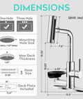 Dimensions of KAIYING Waterfall Kitchen Faucet with Pull Down Sprayer & Glass Rinser, showing size and mounting details.