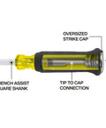 Duct Slitter Demolition Driver 5 16 Inch Bit With 6 Inch Blade for HVAC, showing oversized strike cap and wrench assist square shank.