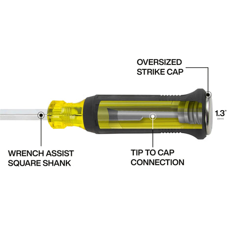 Duct Slitter Demolition Driver 5 16 Inch Bit With 6 Inch Blade for HVAC, showing oversized strike cap and wrench assist square shank.