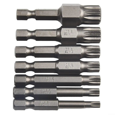 Premium Seven Piece 12 Point Screwdriver Bit Set M5-M10 alloy steel Torx bits with hex shank for automotive repair